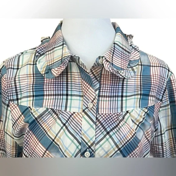 UNTUCKit MARGOT Blue White Green Plaid Button Down Shirt Long Sleeves Small - Picture 2 of 8